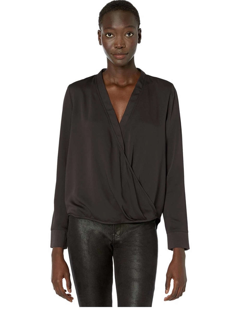 BCBG Black Faux Wrap Top High Low Small S New